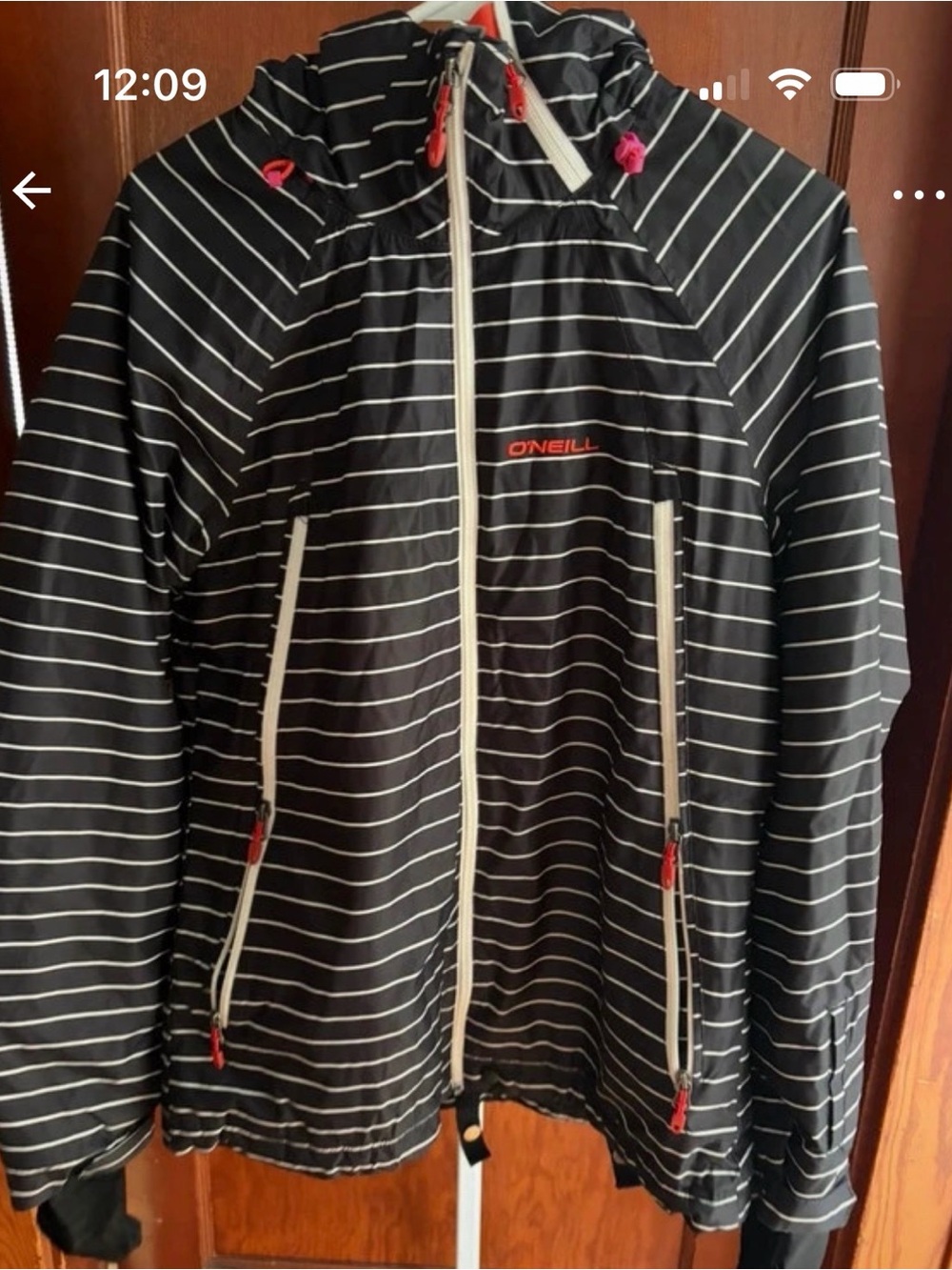 O'Neill Black Jacket with White Pinstripes and Pink Accents